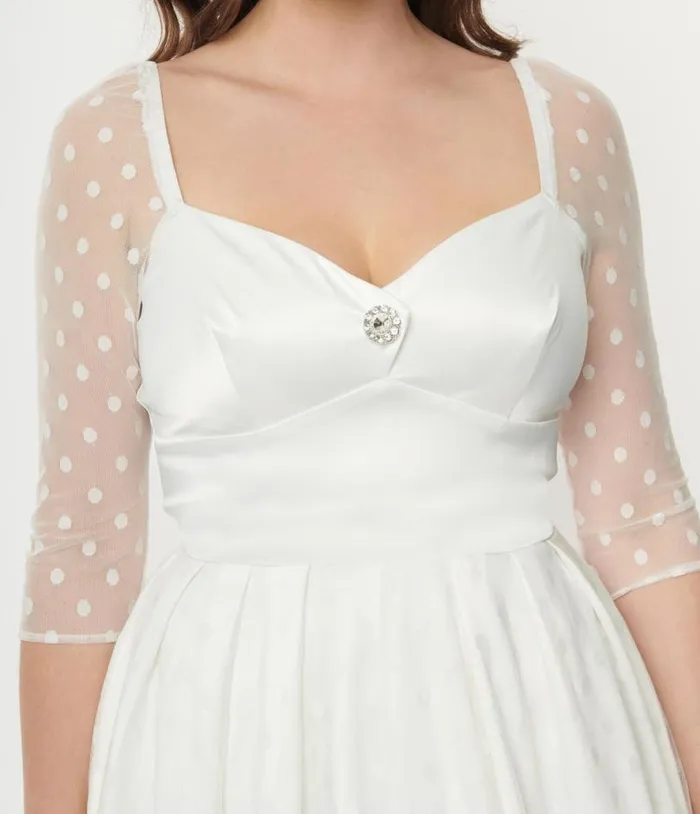 Ivory Polka Dot Lamar Bridal Swing Dress Dresses Unique Vintage Swing