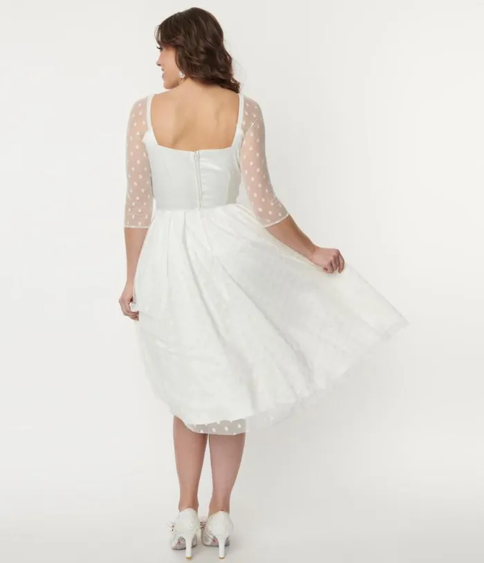 Ivory Polka Dot Lamar Bridal Swing Dress Dresses Unique Vintage Swing