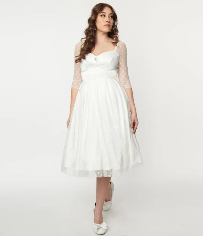 Ivory Polka Dot Lamar Bridal Swing Dress Dresses Unique Vintage Swing