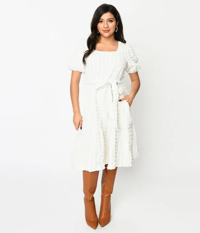 Ivory Textured Smock Fit and Flare Dress Dresses Unique Vintage Pocket Dresses Ivory Textured Smock Fit and Flare Dress Dresses Unique Vintage Pocket Dresses