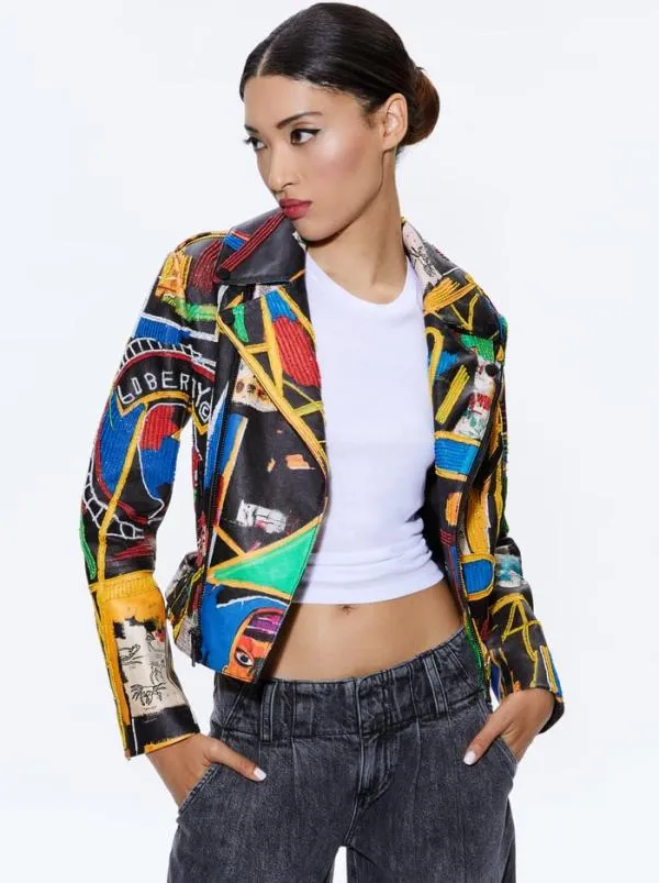Jackets Coats Women Alice Olivia AO X BASQUIAT CODY EMBELLISHED LEATHER JACKET Liberty Jackets Coats Women Alice Olivia AO X BASQUIAT CODY EMBELLISHED LEATHER JACKET Liberty
