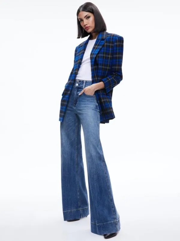 Jackets Coats Women Alice Olivia ASHLEY OVERSIZED BLAZER Schoolgirl Plaid Sapphire