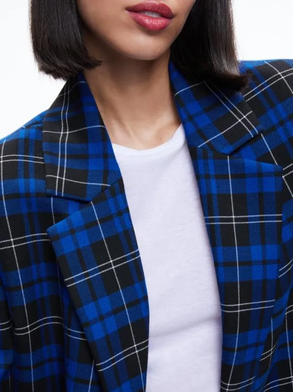 Jackets Coats Women Alice Olivia ASHLEY OVERSIZED BLAZER Schoolgirl Plaid Sapphire