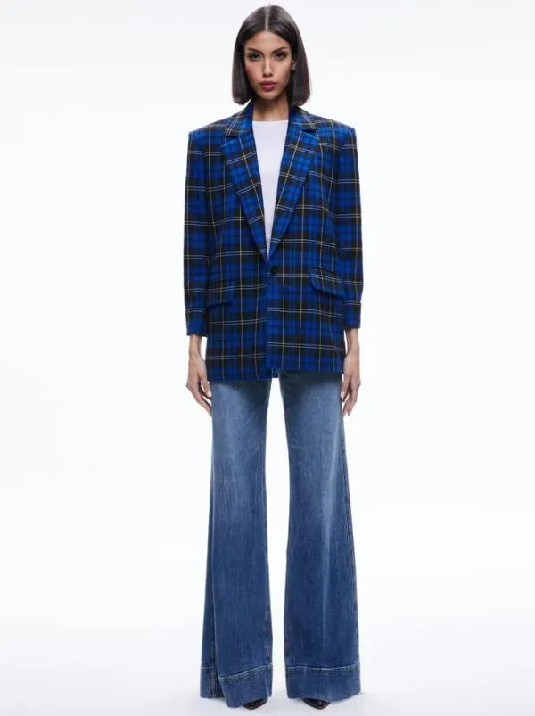Jackets Coats Women Alice Olivia ASHLEY OVERSIZED BLAZER Schoolgirl Plaid Sapphire