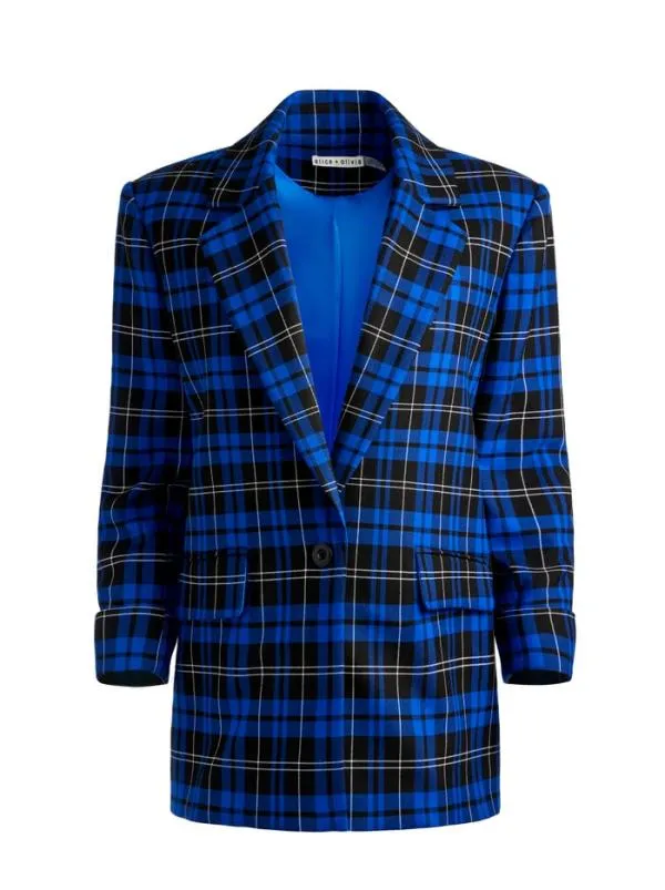Jackets Coats Women Alice Olivia ASHLEY OVERSIZED BLAZER Schoolgirl Plaid Sapphire