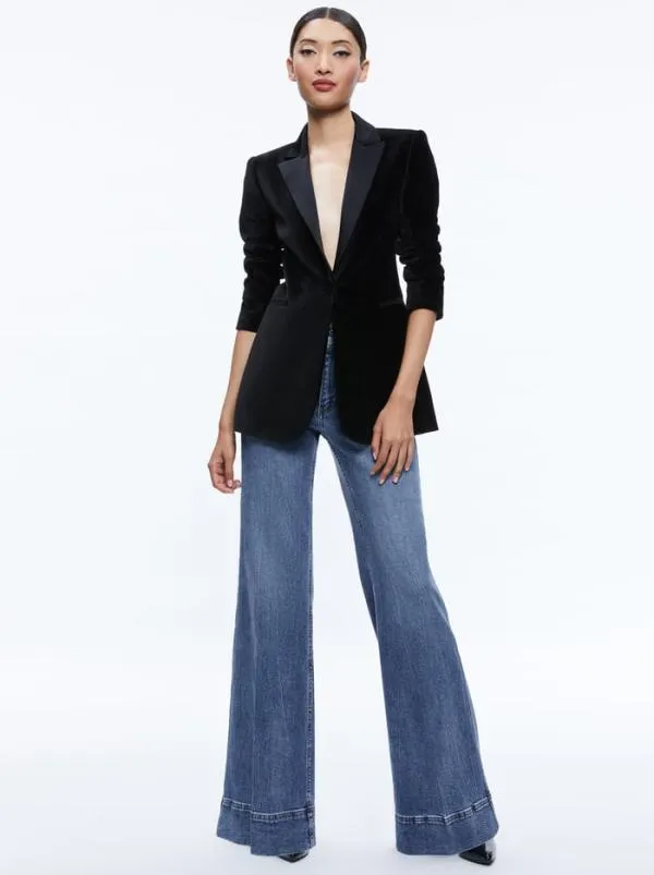 Jackets Coats Women Alice Olivia BREANN VELVET COMBINATION BLAZER Black