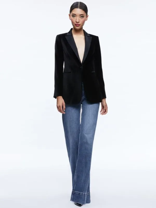 Jackets Coats Women Alice Olivia BREANN VELVET COMBINATION BLAZER Black