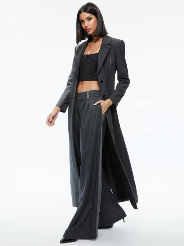 Jackets Coats Women Alice Olivia BRET LONG BLAZER Greycharcoal Pinstripe