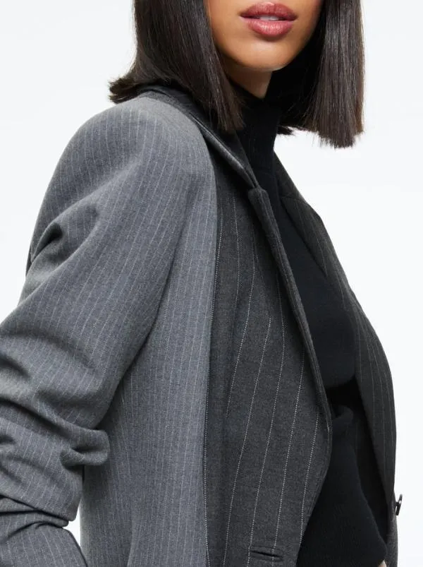Jackets Coats Women Alice Olivia BRET LONG BLAZER Greycharcoal Pinstripe