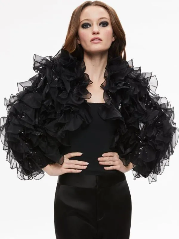 Jackets Coats Women Alice Olivia BRITTON RUFFLED CROPPED JACKET Black