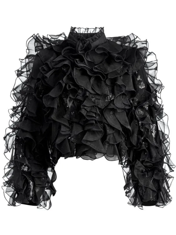 Jackets Coats Women Alice Olivia BRITTON RUFFLED CROPPED JACKET Black