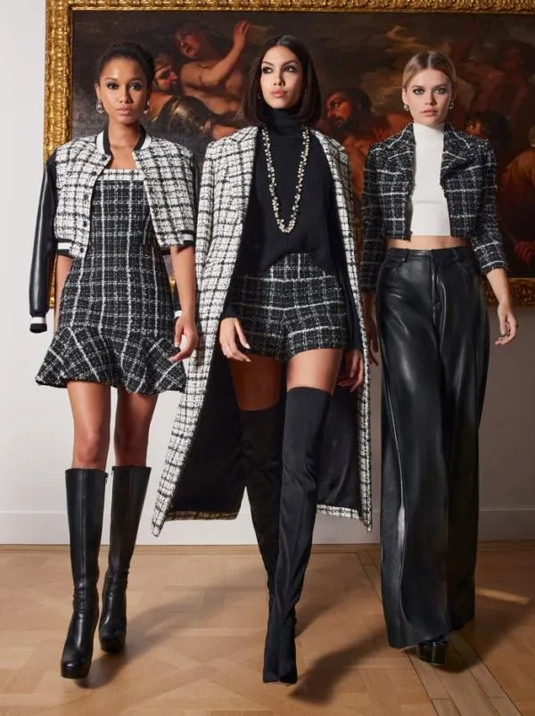 Jackets Coats Women Alice Olivia CAMELIA CROPPED COMBINATION VARSITY JACKET Off Whiteblack