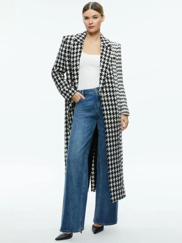 Jackets Coats Women Alice Olivia COLLEY LONG TWEED COAT Blackoff White