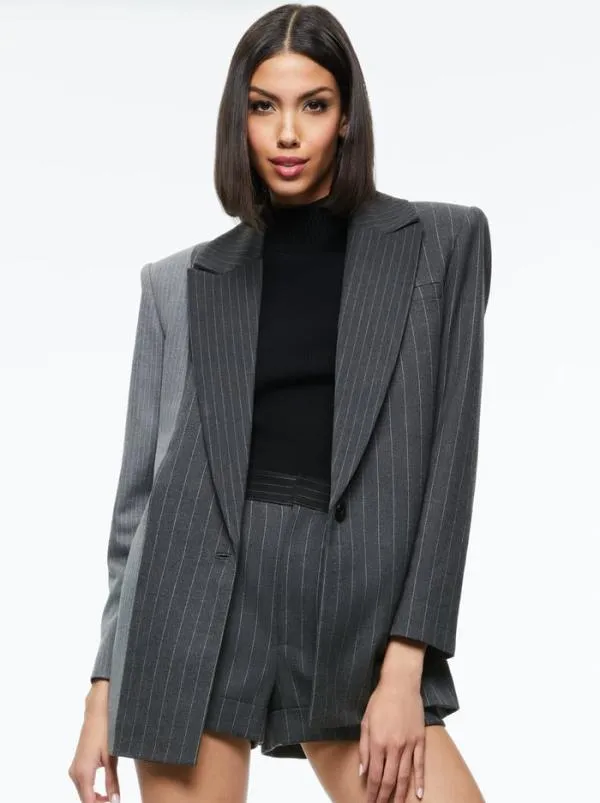 Jackets Coats Women Alice Olivia COLLEY NOTCH COLLAR BLAZER Greycharcoal Pinstripe