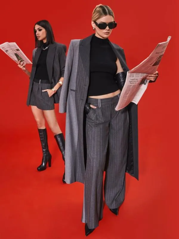 Jackets Coats Women Alice Olivia COLLEY NOTCH COLLAR BLAZER Greycharcoal Pinstripe