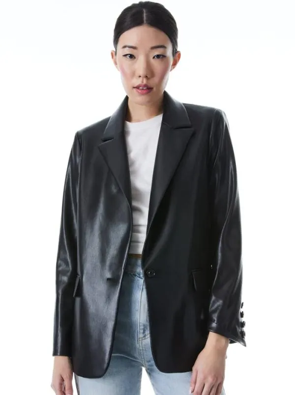 Jackets Coats Women Alice Olivia DENNY VEGAN LEATHER NOTCH COLLAR BLAZER Black Jackets Coats Women Alice Olivia DENNY VEGAN LEATHER NOTCH COLLAR BLAZER Black