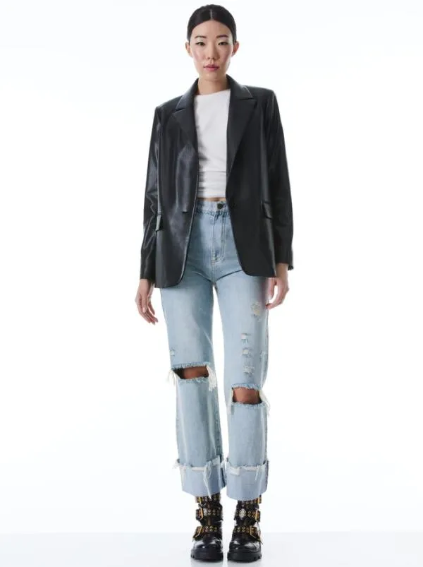 Jackets Coats Women Alice Olivia DENNY VEGAN LEATHER NOTCH COLLAR BLAZER Black