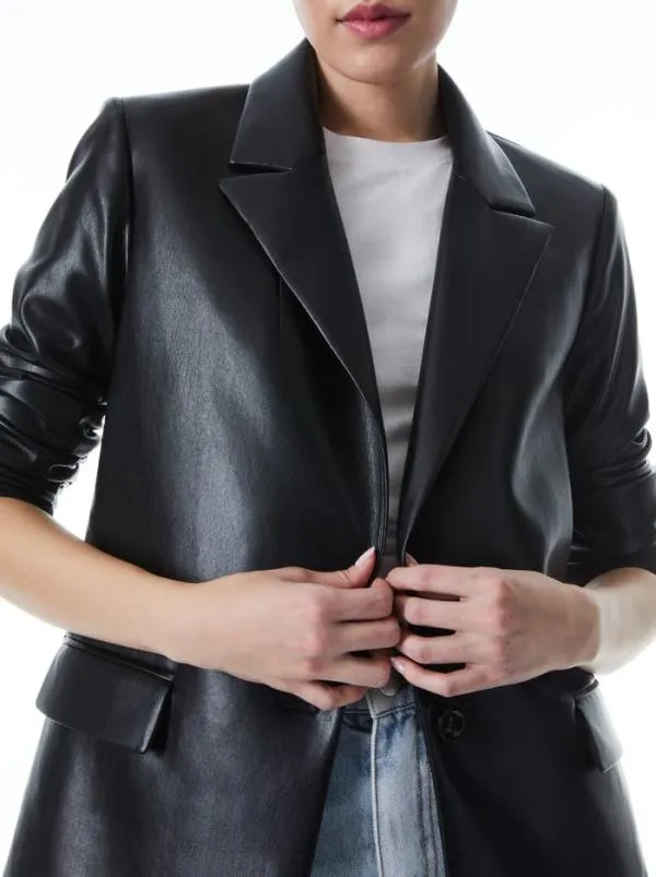 Jackets Coats Women Alice Olivia DENNY VEGAN LEATHER NOTCH COLLAR BLAZER Black