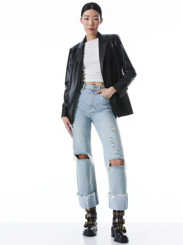 Jackets Coats Women Alice Olivia DENNY VEGAN LEATHER NOTCH COLLAR BLAZER Black