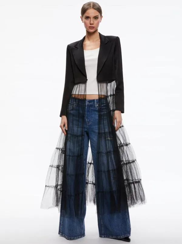 Jackets Coats Women Alice Olivia EVERLY TULLE BLAZER Black
