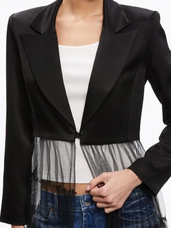 Jackets Coats Women Alice Olivia EVERLY TULLE BLAZER Black