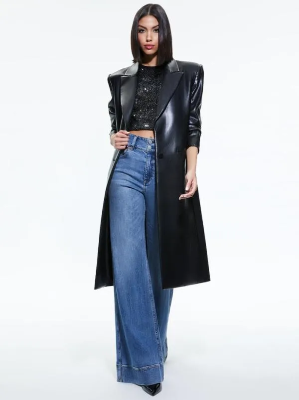 Jackets Coats Women Alice Olivia FIERRO VEGAN LEATHER LONG BLAZER Black