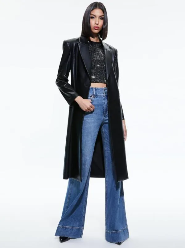 Jackets Coats Women Alice Olivia FIERRO VEGAN LEATHER LONG BLAZER Black