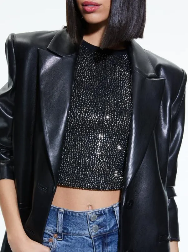 Jackets Coats Women Alice Olivia FIERRO VEGAN LEATHER LONG BLAZER Black