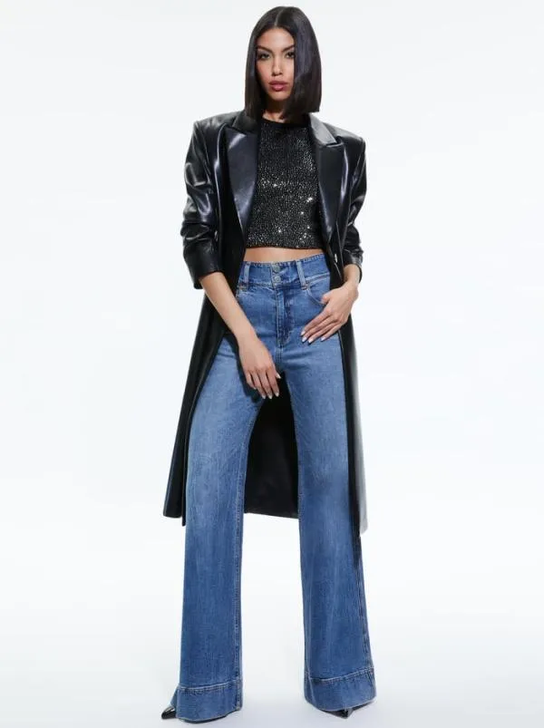 Jackets Coats Women Alice Olivia FIERRO VEGAN LEATHER LONG BLAZER Black