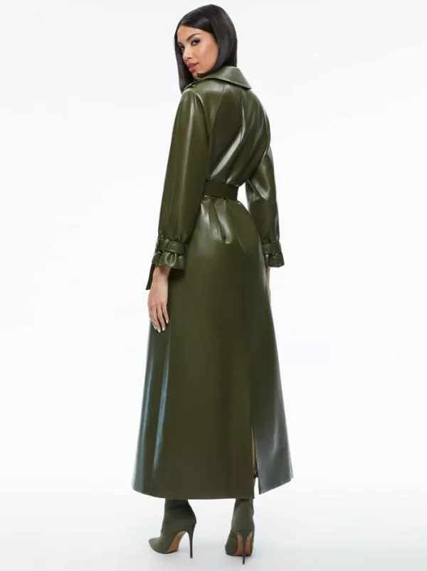 Jackets Coats Women Alice Olivia JARRETT VEGAN LEATHER TRENCH COAT Olive