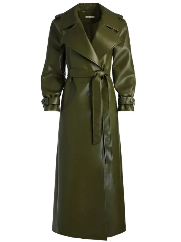 Jackets Coats Women Alice Olivia JARRETT VEGAN LEATHER TRENCH COAT Olive