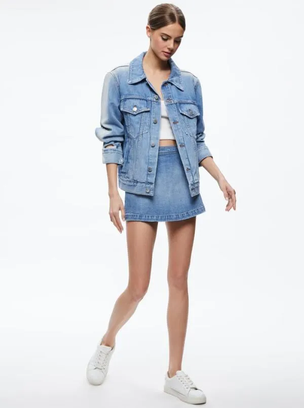 Jackets Coats Women Alice Olivia JEFF OVERSIZED DENIM JACKET Light Indigo Bleached Stripe