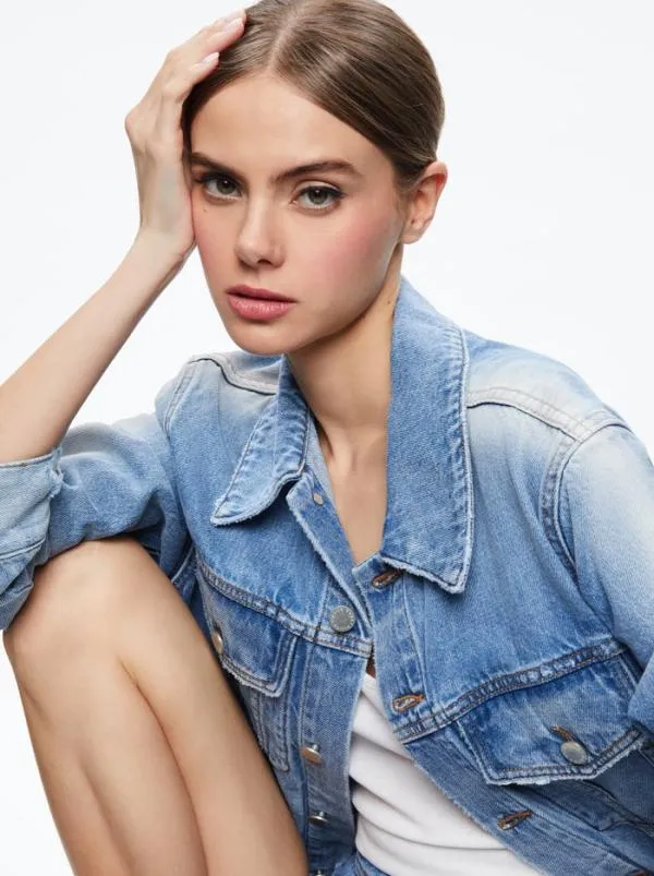 Jackets Coats Women Alice Olivia JEFF OVERSIZED DENIM JACKET Light Indigo Bleached Stripe