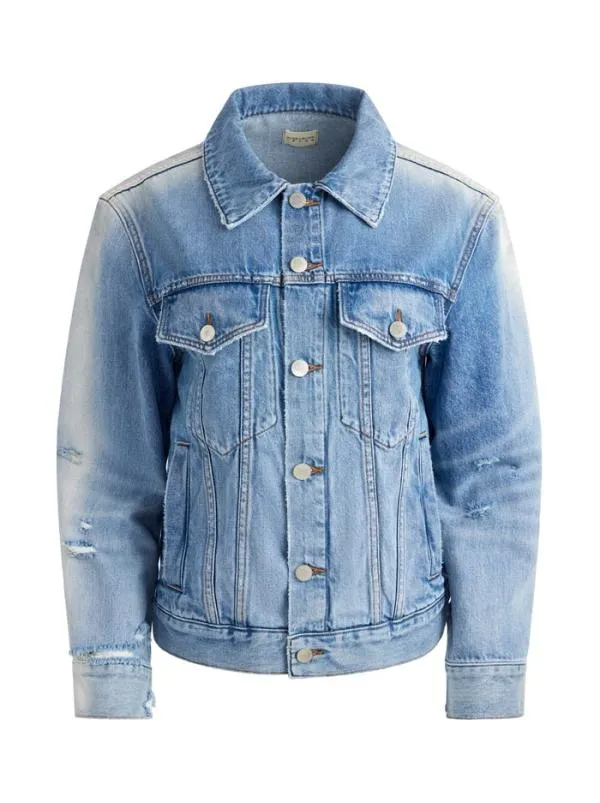 Jackets Coats Women Alice Olivia JEFF OVERSIZED DENIM JACKET Light Indigo Bleached Stripe