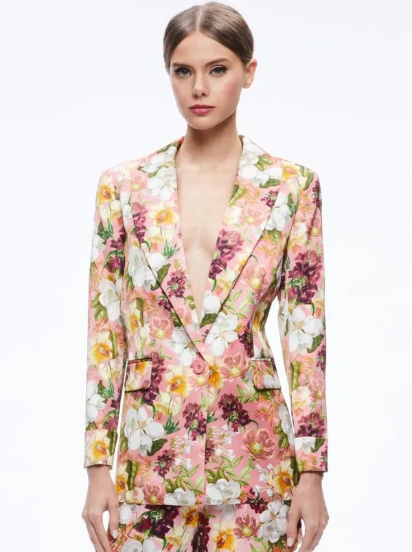 Jackets Coats Women Alice Olivia JUSTIN ROLLED CUFF BLAZER Juniper Floral Rose