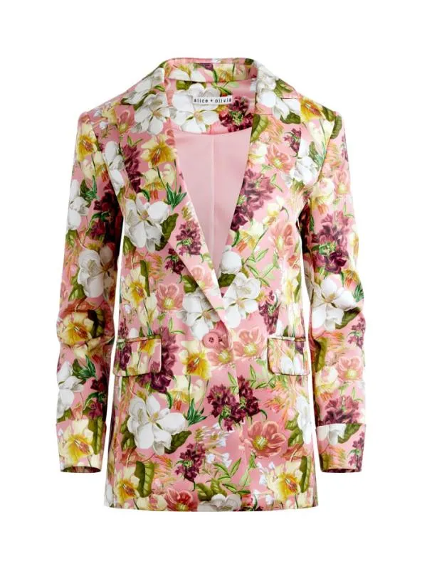 Jackets Coats Women Alice Olivia JUSTIN ROLLED CUFF BLAZER Juniper Floral Rose