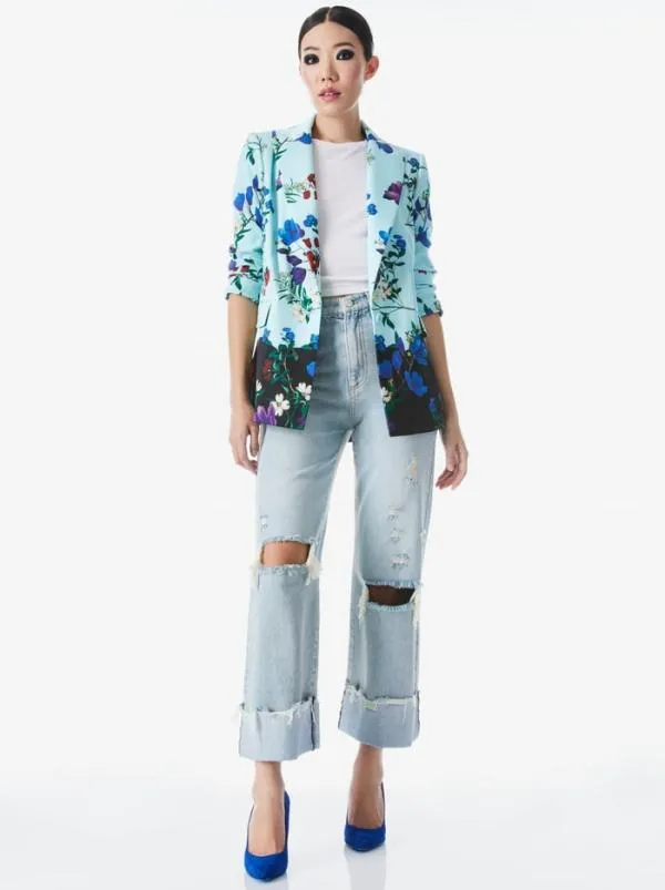 Jackets Coats Women Alice Olivia JUSTINE ROLLED CUFF BLAZER Beautiful Blooms Lg Julep