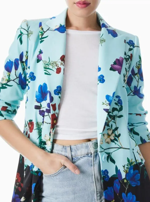 Jackets Coats Women Alice Olivia JUSTINE ROLLED CUFF BLAZER Beautiful Blooms Lg Julep