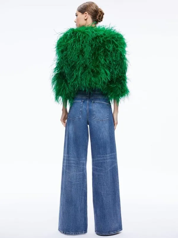 Jackets Coats Women Alice Olivia KIDMAN FEATHER JACKET Emerald