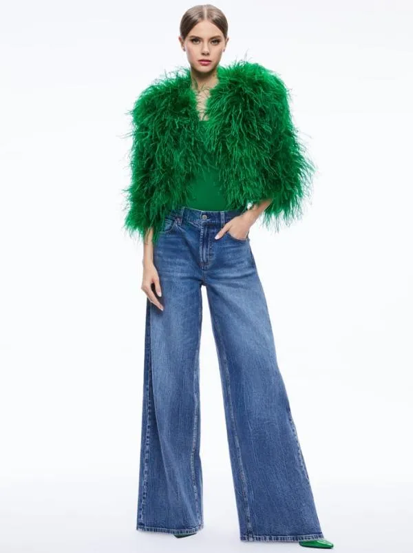 Jackets Coats Women Alice Olivia KIDMAN FEATHER JACKET Emerald