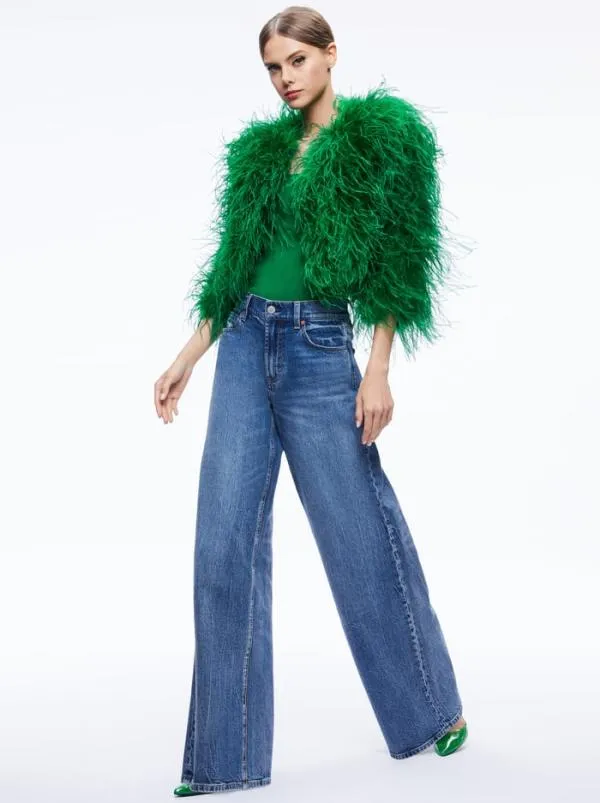Jackets Coats Women Alice Olivia KIDMAN FEATHER JACKET Emerald