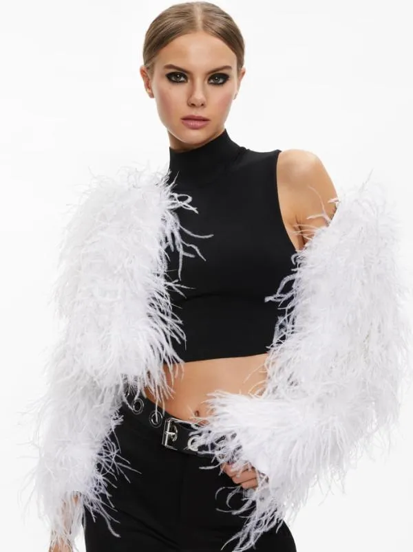 Jackets Coats Women Alice Olivia KIDMAN FEATHER JACKET Off White