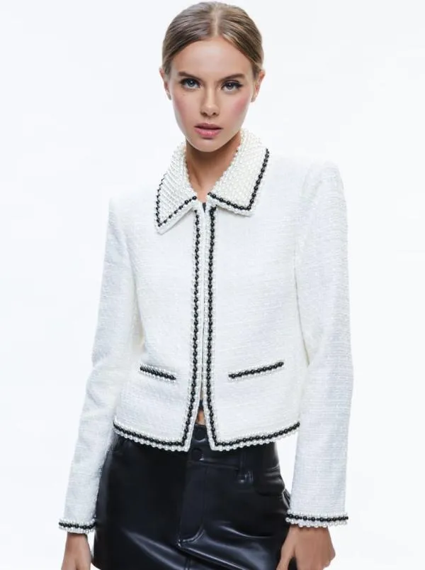 Jackets Coats Women Alice Olivia KIDMAN PEARL COLLAR BOXY JACKET Off White
