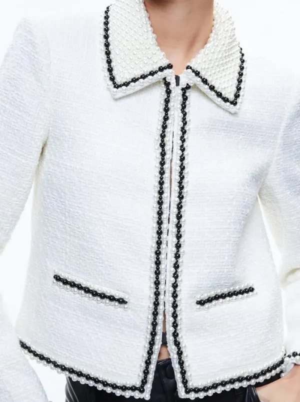 Jackets Coats Women Alice Olivia KIDMAN PEARL COLLAR BOXY JACKET Off White