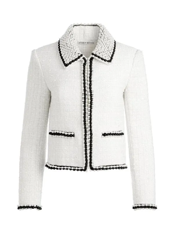 Jackets Coats Women Alice Olivia KIDMAN PEARL COLLAR BOXY JACKET Off White