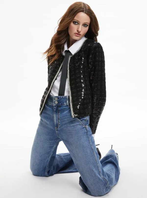 Jackets Coats Women Alice Olivia KIDMAN SEQUIN TWEED JACKET Black