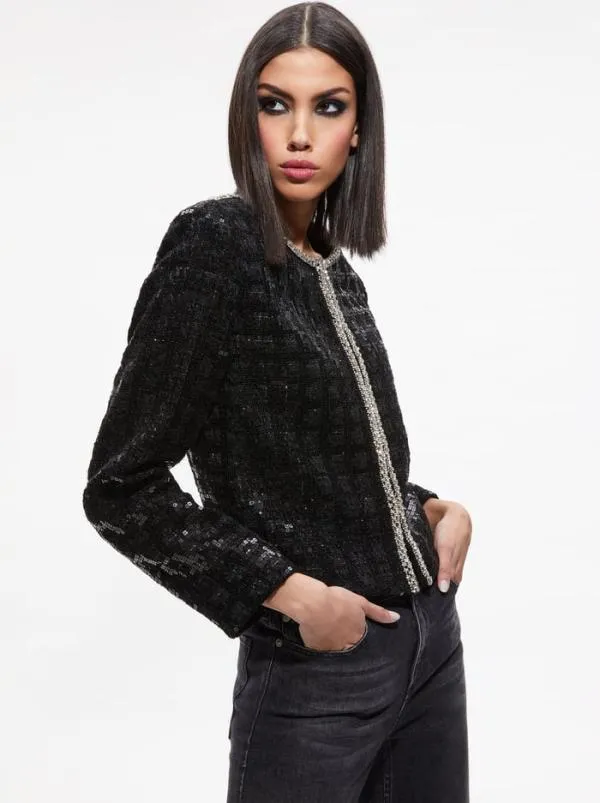 Jackets Coats Women Alice Olivia KIDMAN SEQUIN TWEED JACKET Black