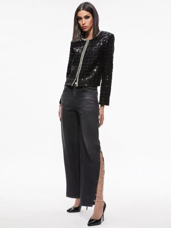 Jackets Coats Women Alice Olivia KIDMAN SEQUIN TWEED JACKET Black