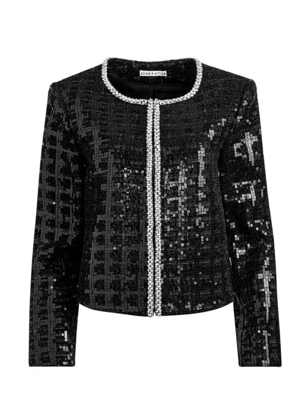 Jackets Coats Women Alice Olivia KIDMAN SEQUIN TWEED JACKET Black