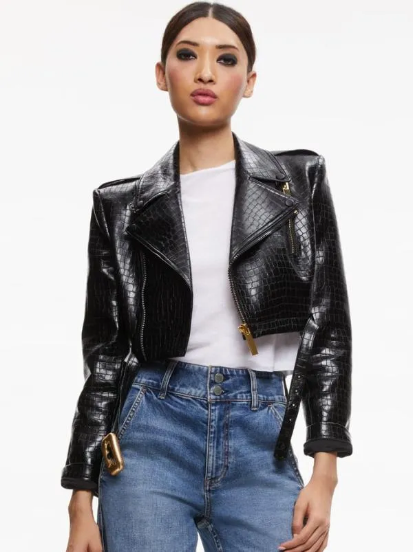 Jackets Coats Women Alice Olivia KRISHNA CROPPED MOTO VEGAN LEATHER JACKET Black Jackets Coats Women Alice Olivia KRISHNA CROPPED MOTO VEGAN LEATHER JACKET Black
